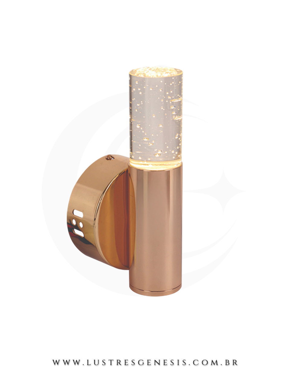 Arandela de Parede Cristal Mede 10x20cm e possui LED de 5W 3000K 500LM bivolt integrado. Perfeita para composição no espelho do banheiro, suíte master, lavabo, hall de entrada e living refinados.